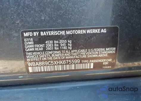 2017 BMW 330I z USA, uszkodzony, nr VIN WBA8B9C5XHK675599